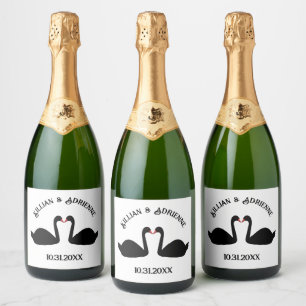 Étiquettes Pour Bouteilles De Vin Mousseux Mariage gothique Baiser Black Swans Personnalisé