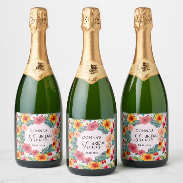 Étiquettes Pour Bouteilles De Vin Mousseux Mariage Hawaïen Fleurs Exotiques (Bouteilles)