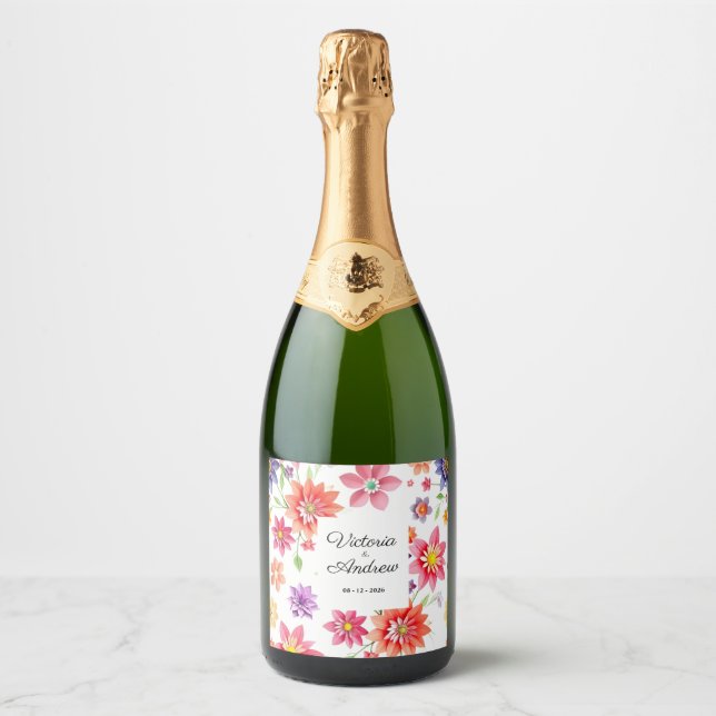 Étiquettes Pour Bouteilles De Vin Mousseux Mariage Merci (Devant)