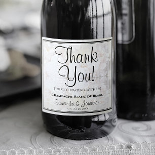 Étiquettes Pour Bouteilles De Vin Mousseux Mariage Merci de réflexion blanc