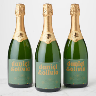 Étiquettes Pour Bouteilles De Vin Mousseux Mariage minimal Vosvos vert