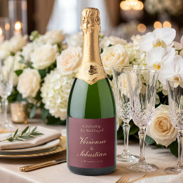 Étiquettes Pour Bouteilles De Vin Mousseux Mariage minimaliste élégant script or bourgogne