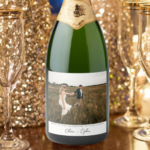 Étiquettes Pour Bouteilles De Vin Mousseux Mariage Minimaliste Moderne Photo Personnalisée