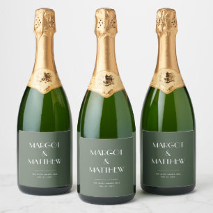 Étiquettes Pour Bouteilles De Vin Mousseux Mariage minimaliste scandinave vert mousse sombre