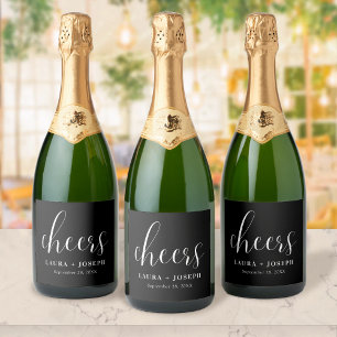 Étiquettes Pour Bouteilles De Vin Mousseux Mariage Minimaliste Simple Noir et Blanc