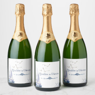 Étiquettes Pour Bouteilles De Vin Mousseux Mariage nautique