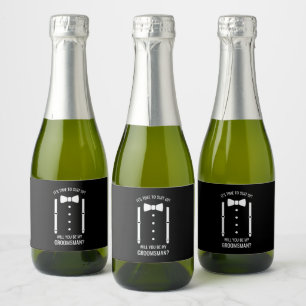 Étiquettes Pour Bouteilles De Vin Mousseux Mariage noir Bow Cravate Groomsman Proposition