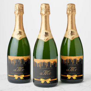 Étiquettes Pour Bouteilles De Vin Mousseux Mariage noir parties scintillant goutte d'or  coup