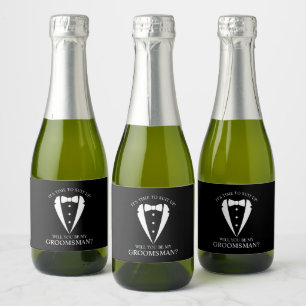 Étiquettes Pour Bouteilles De Vin Mousseux Mariage noir Tuxedo Suit Groomsman Proposition