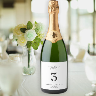 Étiquettes Pour Bouteilles De Vin Mousseux Mariage numéro de table simple minimaliste