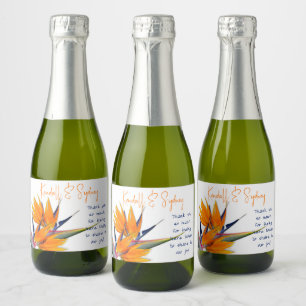 Étiquettes Pour Bouteilles De Vin Mousseux Mariage Oiseau de Paradis Fleurs Merci