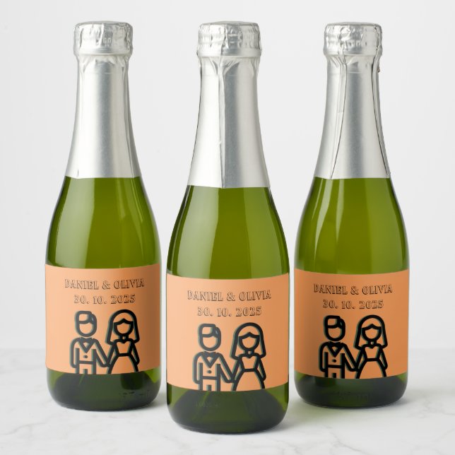 Étiquettes Pour Bouteilles De Vin Mousseux Mariage orange profond (Bouteilles)