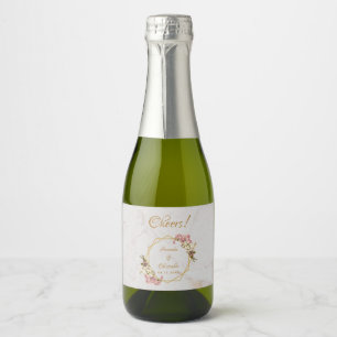 Étiquettes Pour Bouteilles De Vin Mousseux Mariage Orchidées Roses et Or Géométrique Floral M