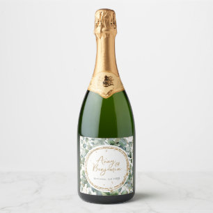 Étiquettes Pour Bouteilles De Vin Mousseux Mariage paillettes d'or Eucalyptus - Code 02