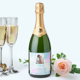 Étiquettes Pour Bouteilles De Vin Mousseux Mariage pastel abstrait moderne