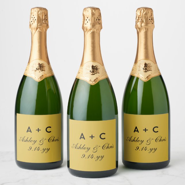 Étiquettes Pour Bouteilles De Vin Mousseux Mariage personnalisé Gold Modern Champagne Favoris (Bouteilles)