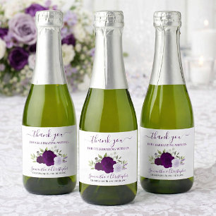 Étiquettes Pour Bouteilles De Vin Mousseux Mariage Remerciements Mini Roses Violettes Rustiqu