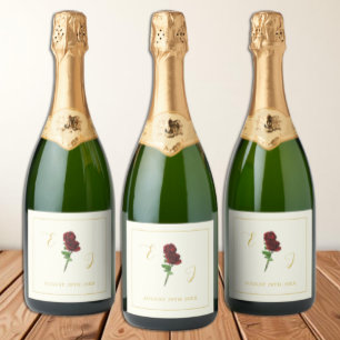 Étiquettes Pour Bouteilles De Vin Mousseux Mariage Rose d'Ivoire et Or