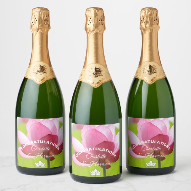 Étiquettes Pour Bouteilles De Vin Mousseux Mariage rose Lotus (Bouteilles)