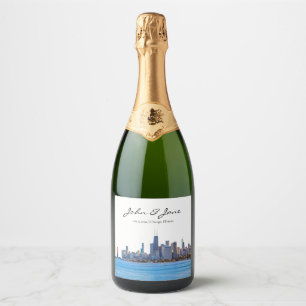 Étiquettes Pour Bouteilles De Vin Mousseux Mariage Skyline de Chicago personnalisé