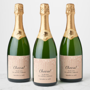 Étiquettes Pour Bouteilles De Vin Mousseux Mariage Tendance Paillettes Pêche qui dégouline de