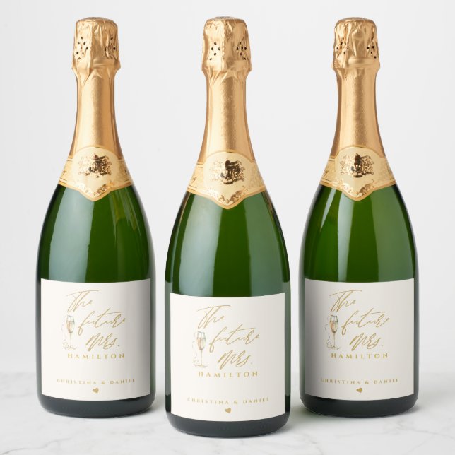 Étiquettes Pour Bouteilles De Vin Mousseux Mariage Typographie Moderne Écriture Dorée (Bouteilles)