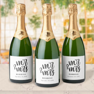 Étiquettes Pour Bouteilles De Vin Mousseux Mariage Typographie Moderne Minimaliste de Script