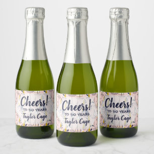 Étiquettes Pour Bouteilles De Vin Mousseux Marine et voiliers jaunes sur une mer rose mini