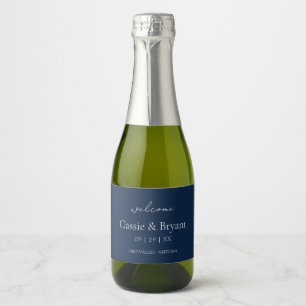 Étiquettes Pour Bouteilles De Vin Mousseux Marine moderne Bleu Élégant Mariage Bienvenue Cade