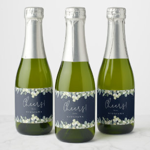 Étiquettes Pour Bouteilles De Vin Mousseux Marine Snowberry+Eucalyptus Fête des mariées Mini