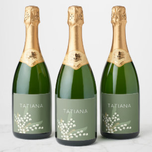 Étiquettes Pour Bouteilles De Vin Mousseux May Lily of the Valley Floral Bouquet Nom personna