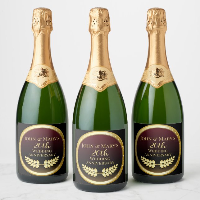 Étiquettes Pour Bouteilles De Vin Mousseux Médaille d'or du vingtième anniversaire du Mariage (Bouteilles)