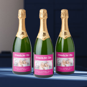 Étiquettes Pour Bouteilles De Vin Mousseux Meilleures amies photo rose vif noms fête