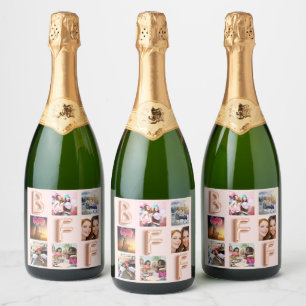 Étiquettes Pour Bouteilles De Vin Mousseux Meilleures amies rose gold blush rose photo collag