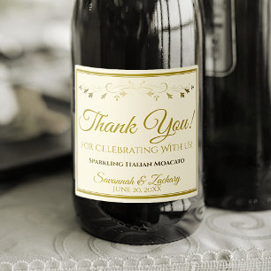 Étiquettes Pour Bouteilles De Vin Mousseux Merci de mariage élégant Gold & Cream