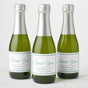Étiquettes Pour Bouteilles De Vin Mousseux Merci de mariage Turquoise et gris