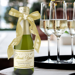 Étiquettes Pour Bouteilles De Vin Mousseux Merci Mariage or et crème Mini