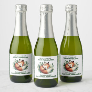 Étiquettes Pour Bouteilles De Vin Mousseux Mignonne Fox dormir en Baby shower Feuille