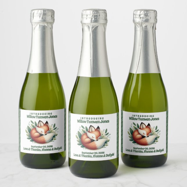 Étiquettes Pour Bouteilles De Vin Mousseux Mignonne Fox dormir en Baby shower Feuille (Bouteilles)