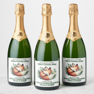 Étiquettes Pour Bouteilles De Vin Mousseux Mignonne Fox dormir en Baby shower Feuille