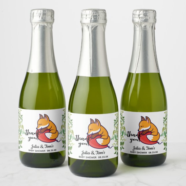 Étiquettes Pour Bouteilles De Vin Mousseux Mignonne Fox Merci Baby shower Favoriser Mini (Bouteilles)