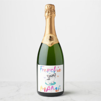 Étiquettes Pour Bouteilles De Vin Mousseux Mignonne Frenchie Bulldog Mama coloré