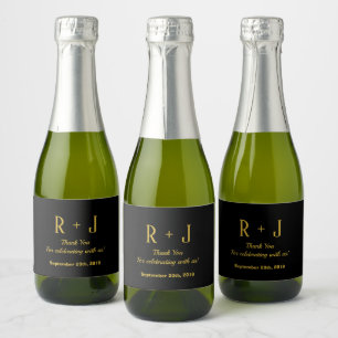 Étiquettes Pour Bouteilles De Vin Mousseux Mini bouteille de Mariage de Monogramme d'or noir