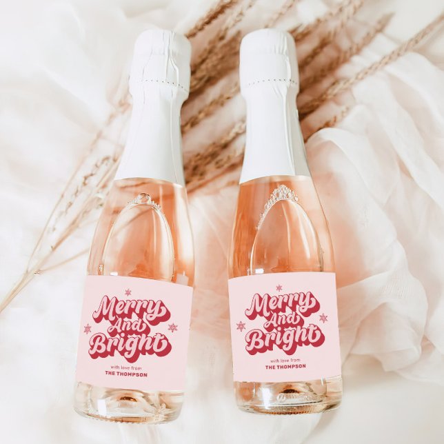 Étiquettes Pour Bouteilles De Vin Mousseux Mini Champagne de Noël rose rouge (Créateur téléchargé)
