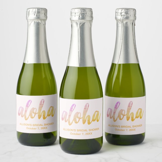 Étiquettes Pour Bouteilles De Vin Mousseux Mini Mariage Aloha Tropical Editable Shower de Fia (Bouteilles)