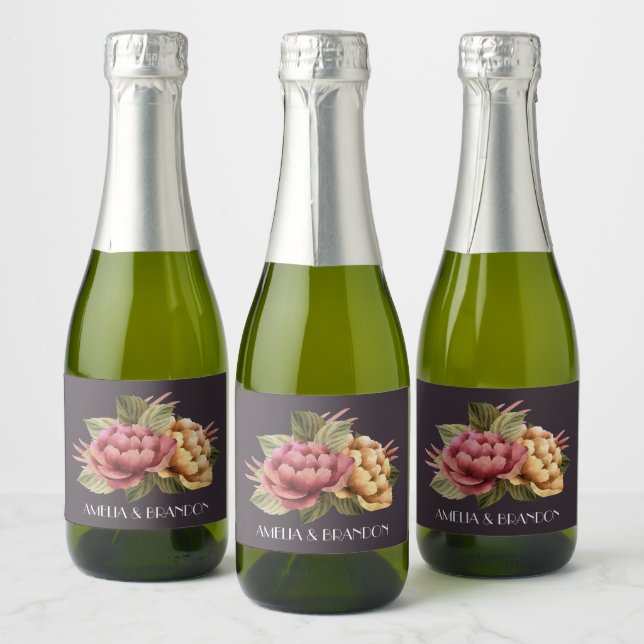Étiquettes Pour Bouteilles De Vin Mousseux Mini Mariage floral spectaculaire (Bouteilles)