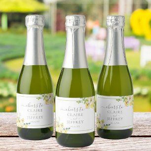 Étiquettes Pour Bouteilles De Vin Mousseux Mini Mariage vert Sage jaune délicat