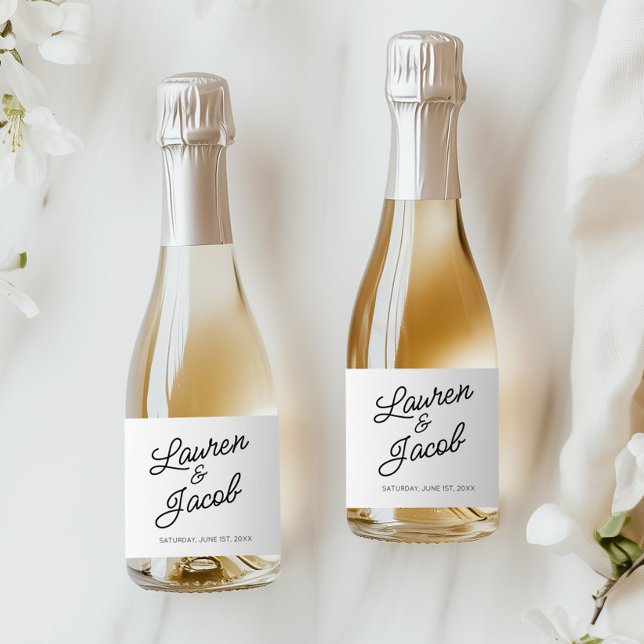 Étiquettes Pour Bouteilles De Vin Mousseux Mini minimaliste minimaliste noir Mariage blanc (Créateur téléchargé)