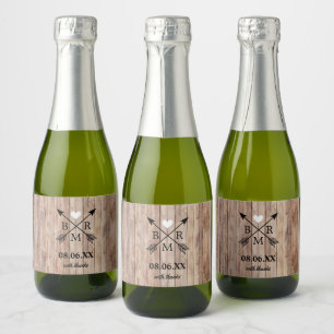 Étiquettes Pour Bouteilles De Vin Mousseux Mini Monogramme en bois rustique