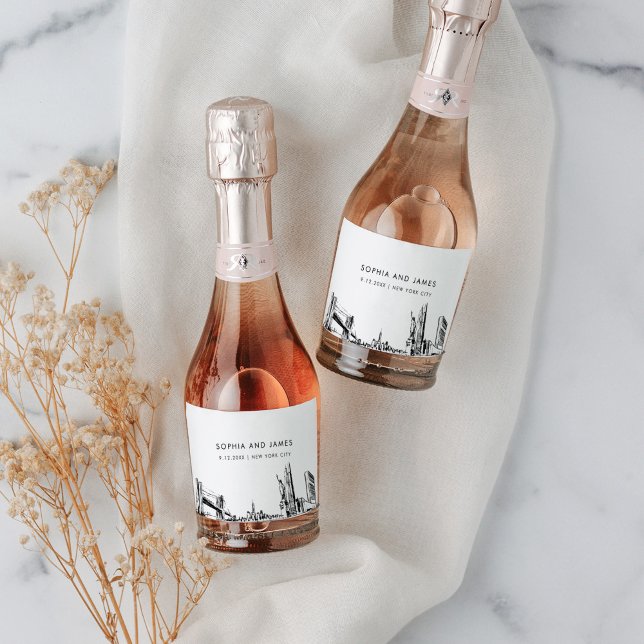 Étiquettes Pour Bouteilles De Vin Mousseux Mini Skyline New York City (Créateur téléchargé)